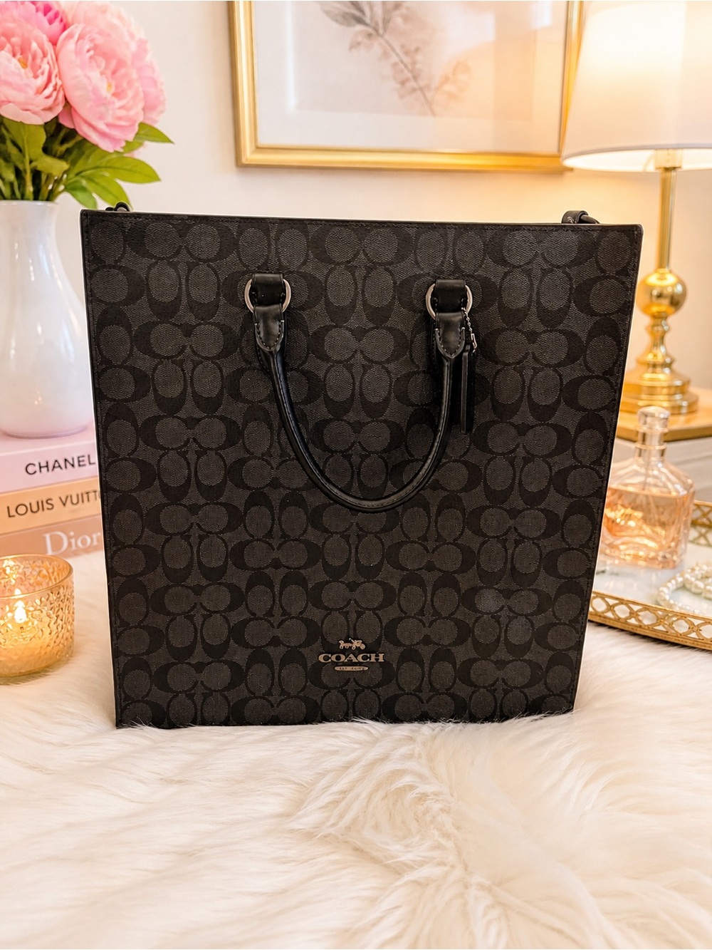 Coach Signature Tote Black Gray Large Work Bag Laptop Bag